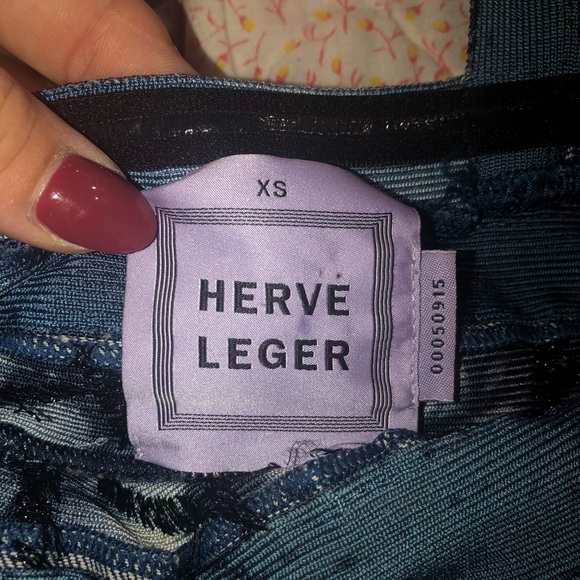 Herve Leger Denim Blue Batik Patchwork Dress - Picture 3 of 5